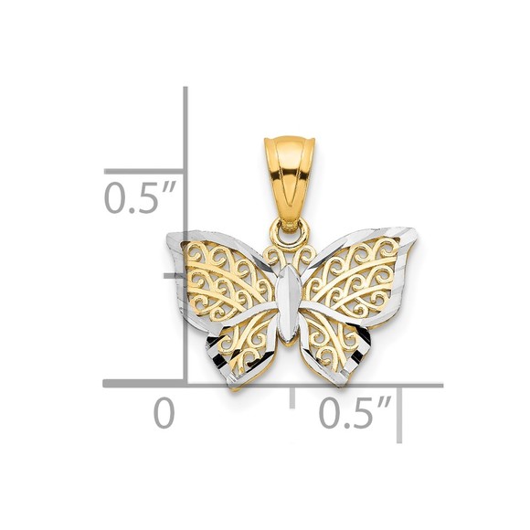 10k Yellow Genuine Gold with Rhodium Butterfly Necklace Charm Pendant - Picture 3 of 3